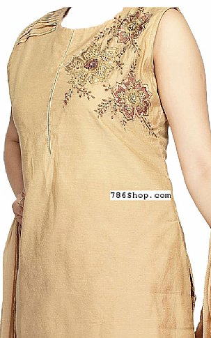  Beige Silk Suit | Pakistani Dresses in USA- Image 2