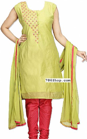  Apple Green Silk Suit | Pakistani Dresses in USA- Image 1