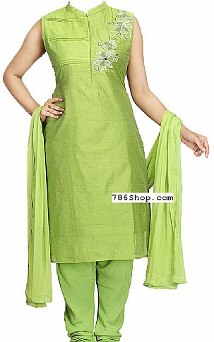  Green Silk Suit | Pakistani Dresses in USA- Image 1