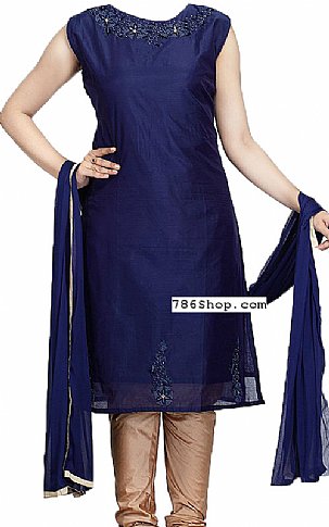  Navy Blue Silk Suit | Pakistani Dresses in USA- Image 1
