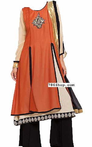  Rust/Black Chiffon Suit | Pakistani Dresses in USA- Image 1