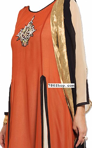  Rust/Black Chiffon Suit | Pakistani Dresses in USA- Image 2