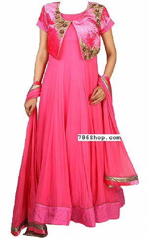  Hot Pink Chiffon Suit | Pakistani Dresses in USA- Image 1