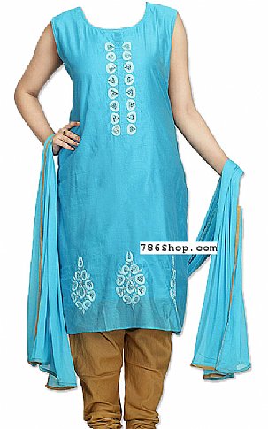  Turquoise Silk Suit | Pakistani Dresses in USA- Image 1