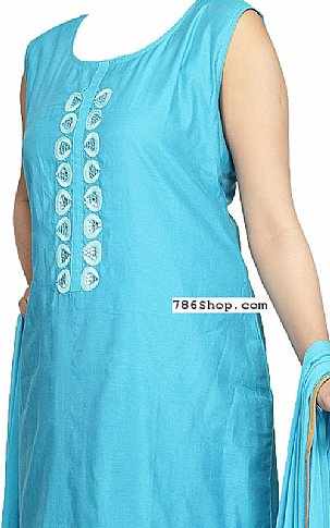  Turquoise Silk Suit | Pakistani Dresses in USA- Image 2