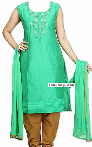  Sea Green Silk Suit | Pakistani Dresses in USA- Image 1