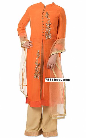  Orange Chiffon Suit | Pakistani Dresses in USA- Image 1