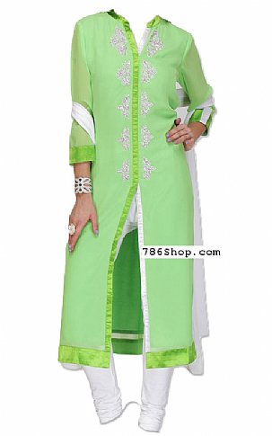  Apple Green Chiffon Suit | Pakistani Dresses in USA- Image 1