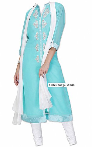  Light Turquoise Chiffon Suit | Pakistani Dresses in USA- Image 1