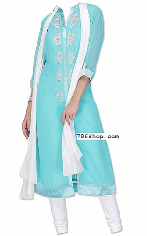  Light Turquoise Chiffon Suit | Pakistani Dresses in USA- Image 1
