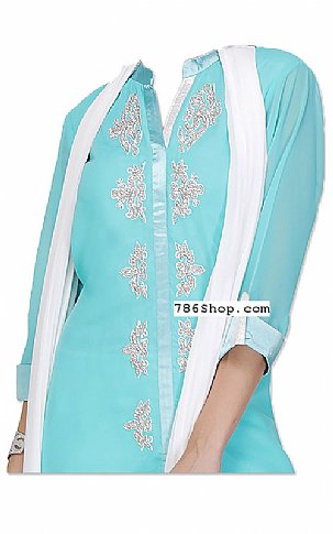  Light Turquoise Chiffon Suit | Pakistani Dresses in USA- Image 2