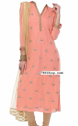  Peach Chiffon Suit | Pakistani Dresses in USA- Image 1