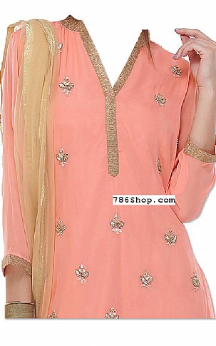  Peach Chiffon Suit | Pakistani Dresses in USA- Image 2