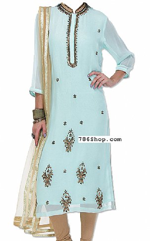  Light Blue Chiffon Suit | Pakistani Dresses in USA- Image 1