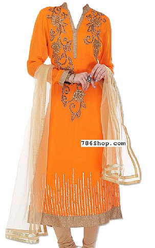  Orange Chiffon Suit | Pakistani Dresses in USA- Image 1