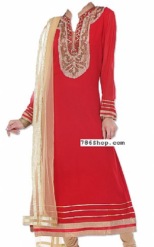  Red Chiffon Suit | Pakistani Dresses in USA- Image 1