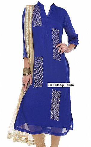 Royal Blue Chiffon Suit | Pakistani Dresses in USA- Image 1