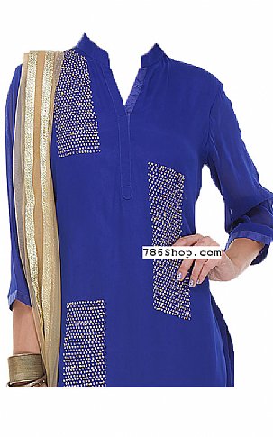  Royal Blue Chiffon Suit | Pakistani Dresses in USA- Image 2