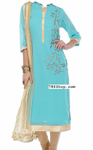  Turquoise Chiffon Suit | Pakistani Dresses in USA- Image 1