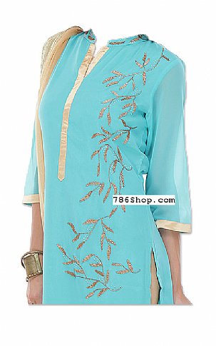  Turquoise Chiffon Suit | Pakistani Dresses in USA- Image 2