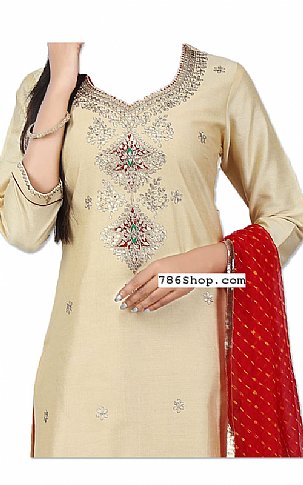  Ivory/Maroon Silk Suit | Pakistani Dresses in USA- Image 2