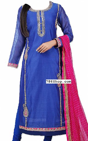  Blue Silk Suit | Pakistani Dresses in USA- Image 1