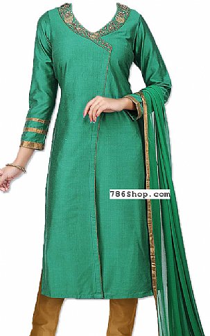  Teal Green Silk Suit | Pakistani Dresses in USA- Image 1