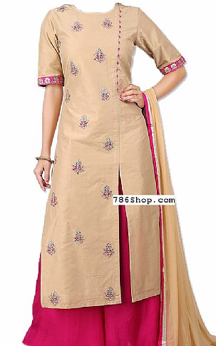  Beige/Pink Silk Suit | Pakistani Dresses in USA- Image 1