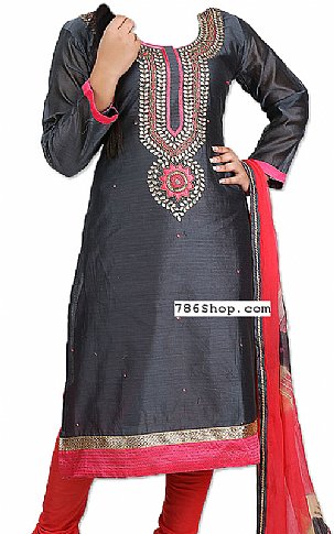  Grey Silk Suit | Pakistani Dresses in USA- Image 1