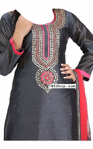  Grey Silk Suit | Pakistani Dresses in USA- Image 2