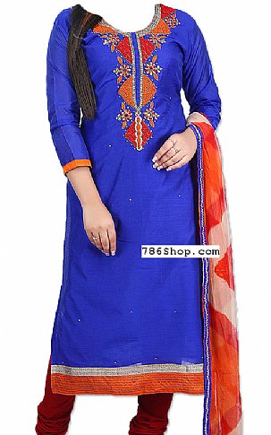  Blue Silk Suit | Pakistani Dresses in USA- Image 1