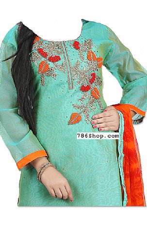  Turquoise Silk Suit | Pakistani Dresses in USA- Image 2