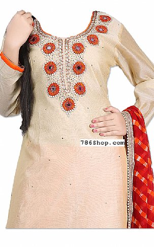  Ivory/Orange Silk Suit | Pakistani Dresses in USA- Image 2