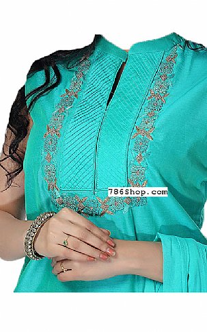  Turquoise Silk Suit | Pakistani Dresses in USA- Image 2