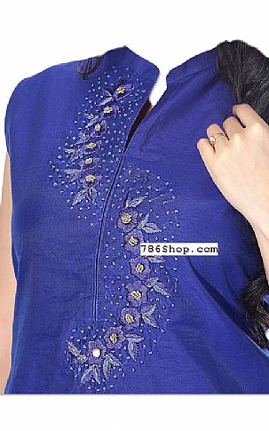  Blue Silk Suit | Pakistani Dresses in USA- Image 2