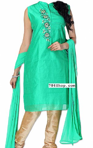  Sea Green Silk Suit | Pakistani Dresses in USA- Image 1
