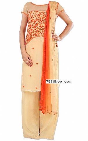  Ivory/Orange Chiffon Suit | Pakistani Dresses in USA- Image 1