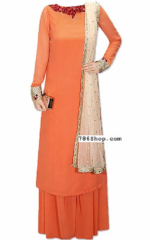  Peach Chiffon Suit | Pakistani Dresses in USA- Image 1