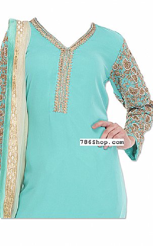  Turquoise Chiffon Suit | Pakistani Dresses in USA- Image 2