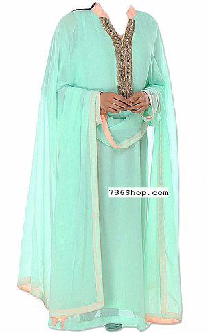  Light Turquoise Chiffon Suit | Pakistani Dresses in USA- Image 1