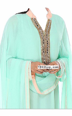  Light Turquoise Chiffon Suit | Pakistani Dresses in USA- Image 2