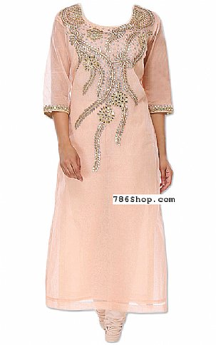  Light Peach Chiffon Suit | Pakistani Dresses in USA- Image 1