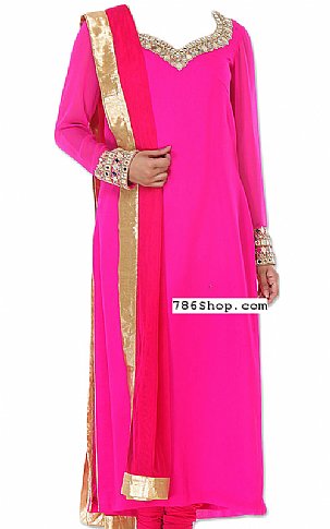  Hot Pink Chiffon Suit | Pakistani Dresses in USA- Image 1