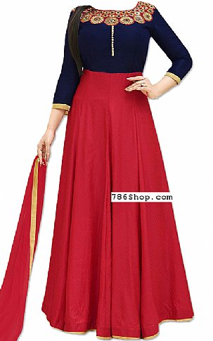  Blue/Red Georgette Suit | Pakistani Dresses in USA- Image 1