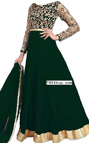  Bottle Green Chiffon Suit | Pakistani Dresses in USA- Image 1