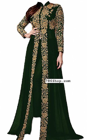  Bottle Green Chiffon Suit | Pakistani Dresses in USA- Image 1