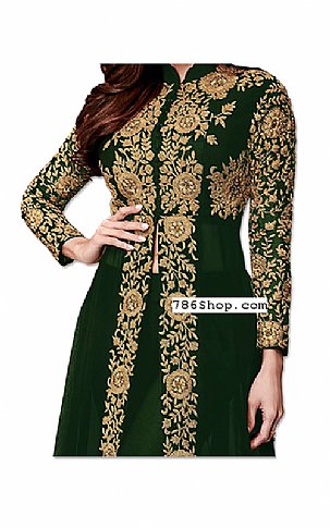 Bottle Green Chiffon Suit | Pakistani Dresses in USA