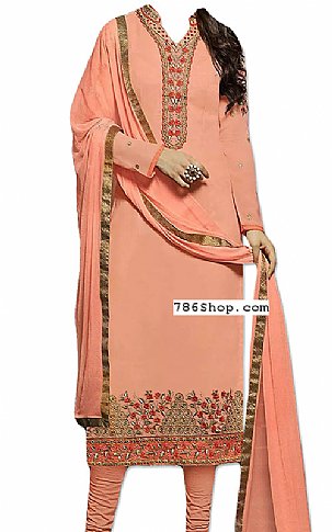  Peach Georgette Suit | Pakistani Dresses in USA- Image 1