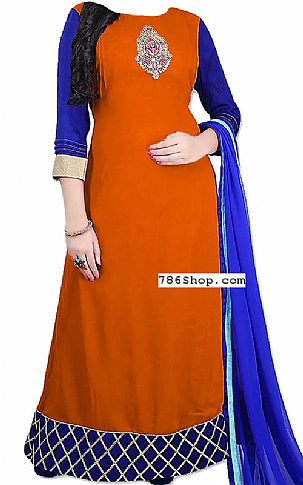  Rust/Blue Georgette Suit | Pakistani Dresses in USA- Image 1