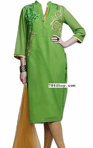  Parrot Green Georgette Suit | Pakistani Dresses in USA- Image 1